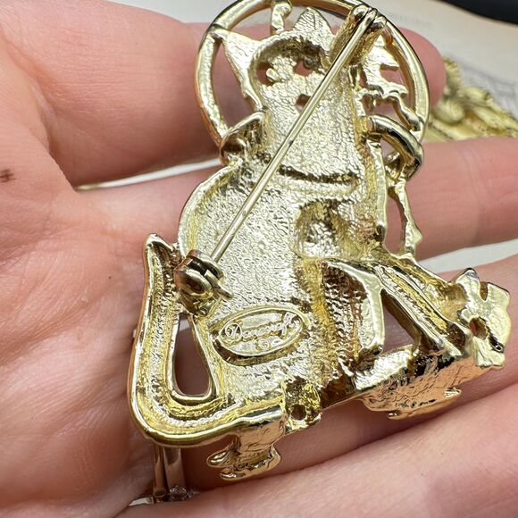 Vintage Gold Tone Danecraft Kitty Cat Fish Dome Bowl Brooch Pin - Picture 5 of 6